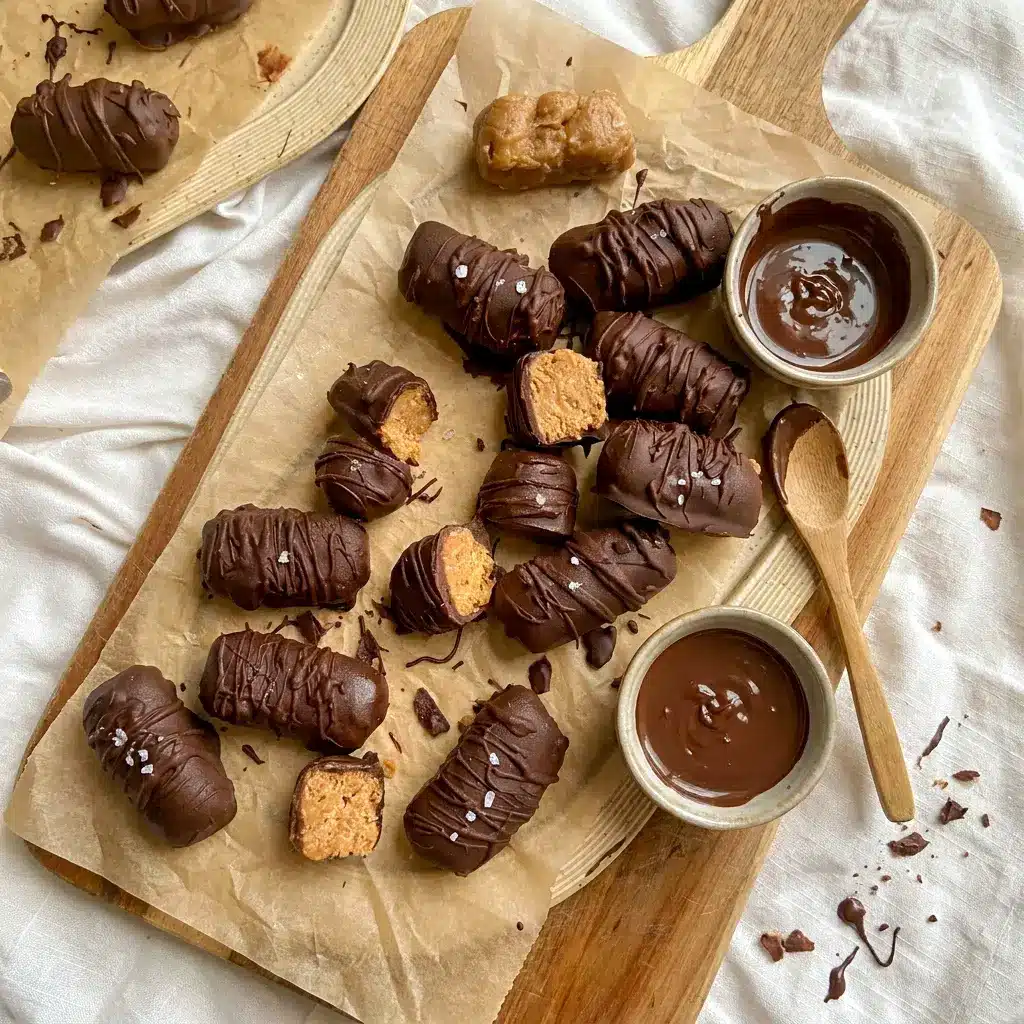 Freezer-ready Healthy Homemade Butterfingers for Dairy Free Sweet Snacks, arranged neatly with a glossy chocolate coating and peanut butter crunch.