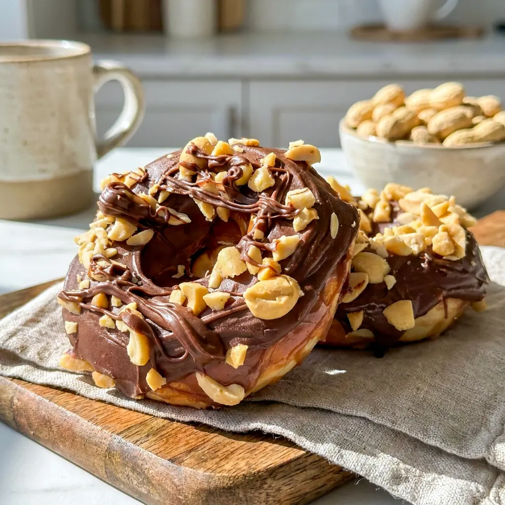 Krispy Kreme Snickers Donut looks bakery-perfect and delicious in this Krispy Kreme Snickers Donut Ingredients-inspired pin with chocolate, caramel, and peanut topping.