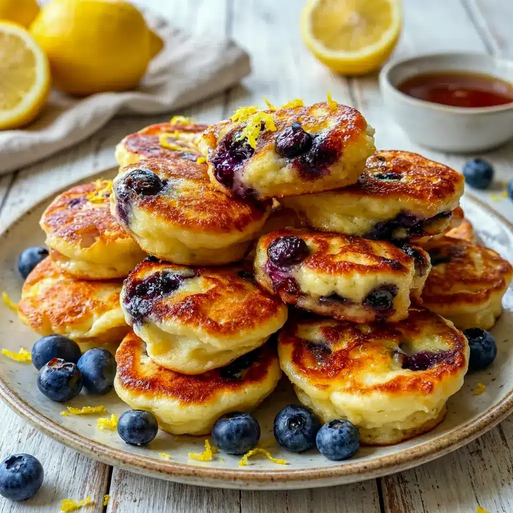 Golden Lemon Blueberry Cottage Cheese Pancake Bites served in a meal-prep container, great for Take Along Breakfast Ideas that stay tasty on the go.