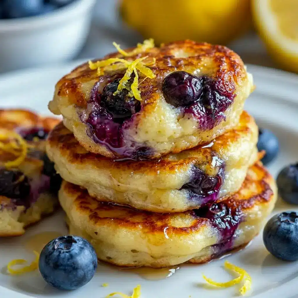 A bright breakfast plate of Lemon Blueberry Cottage Cheese Pancake Bites served with fruit, styled like Strawberry Cottage Cheese Pancake Bites for a colorful morning spread.