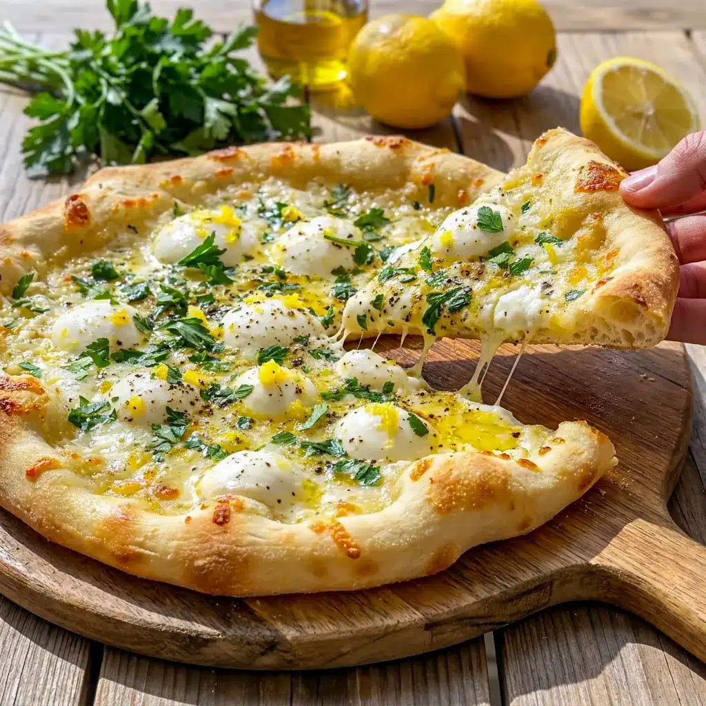 A crisp, citrusy Lemon Pizza topped with Lemon Herb Pizza Toppings that make every slice look fresh, simple, and irresistible.