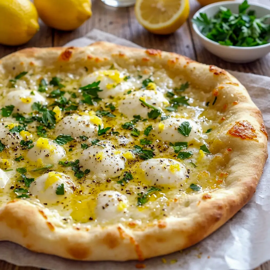 This vibrant Lemon Pizza shows off Creative Pizza Topping Ideas with arugula, parmesan, and a clean, bakery-style finish.