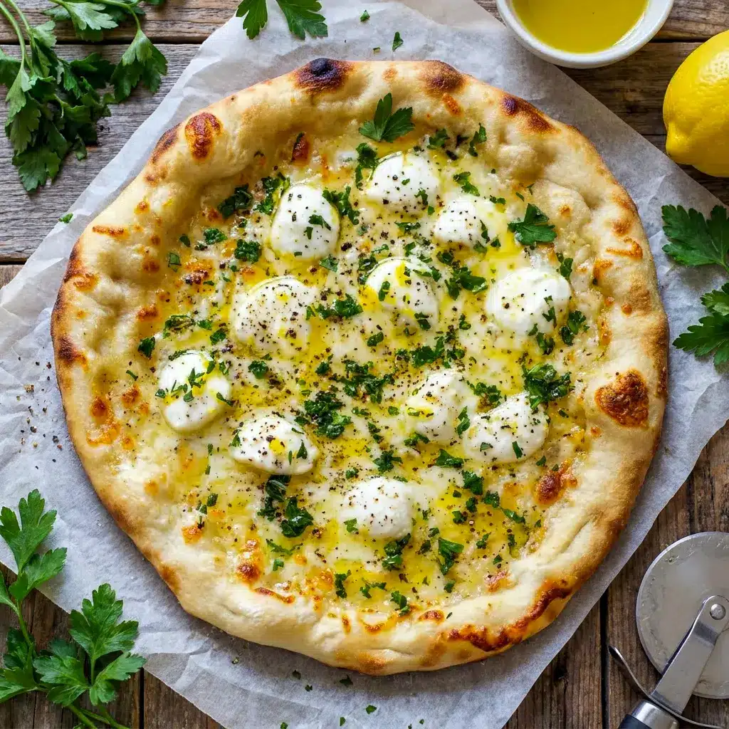 A delicious Lemon Pizza made for fans of Italian Pizza With Fresh Herbs, with bright lemon flavor and a soft, bubbly crust.