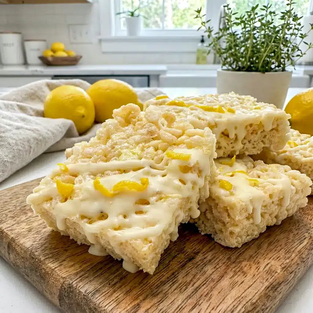 Chilled Lemon Rice Krispy Treats with lemon zest garnish, a fun option for Themed Treats and sunny summer gatherings.