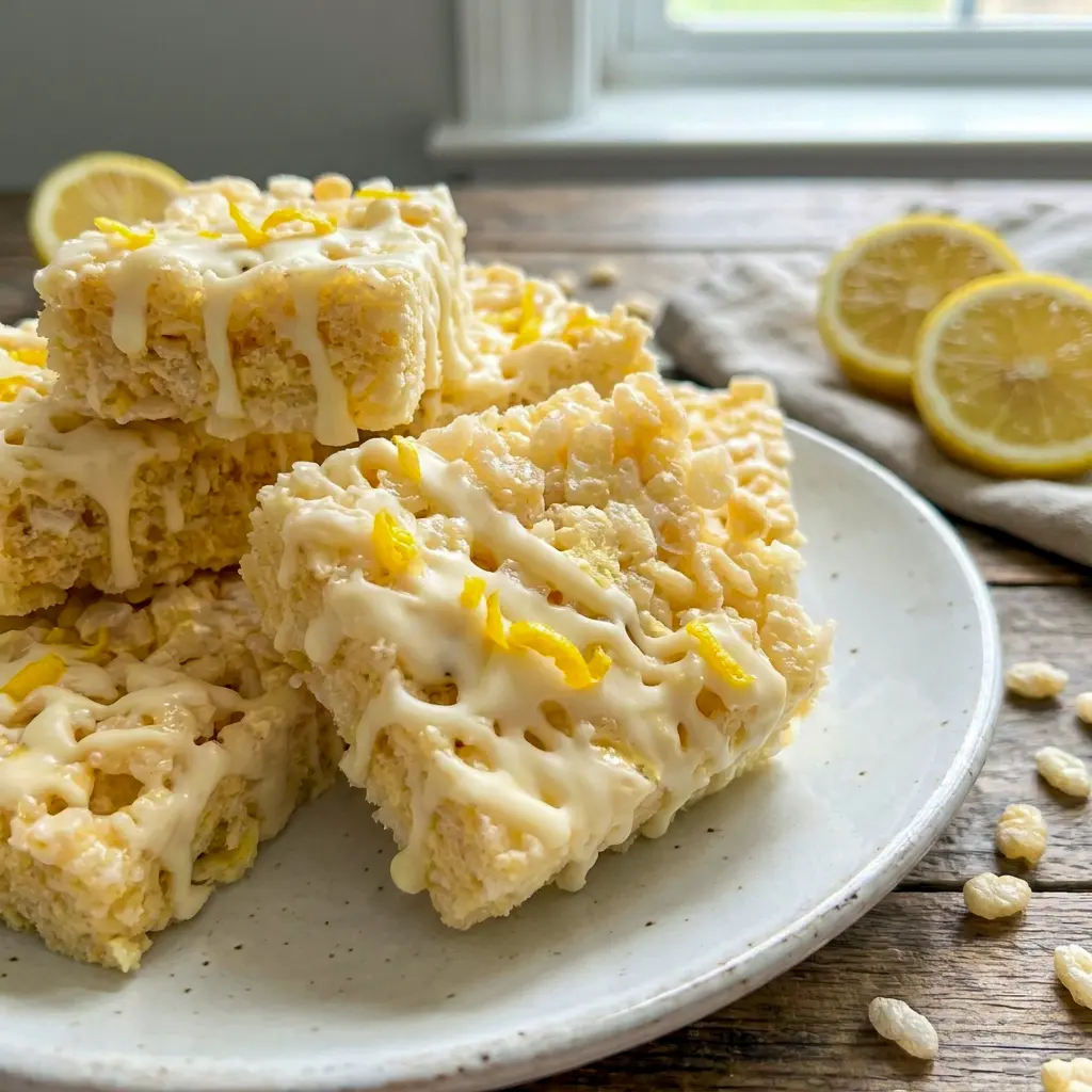 Zesty Lemon Rice Krispy Treats with crisp cereal texture, one of the sweetest Rice Krispie Flavor Ideas and Cereal Rice Crispy Treats for easy no-bake desserts.