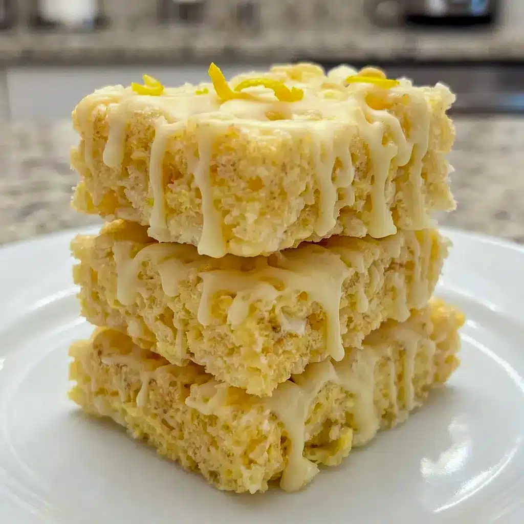 Bright Lemon Rice Krispy Treats stacked on a tray, styled as one of the best Different Rice Crispy Treats for spring dessert boards.