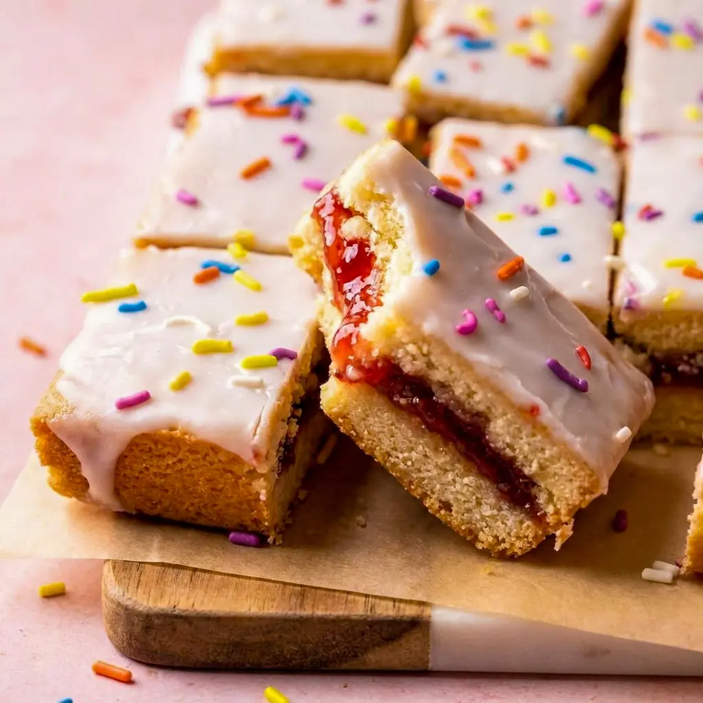 Pop Tart Cookie Bars topped with vanilla glaze are the kind of Just Desserts everyone wants to Eat Dessert first.