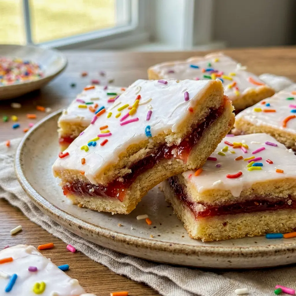 Pop Tart Cookie Bars with strawberry jam and vanilla glaze make a sweet Baking Sweets treat for any dessert board.