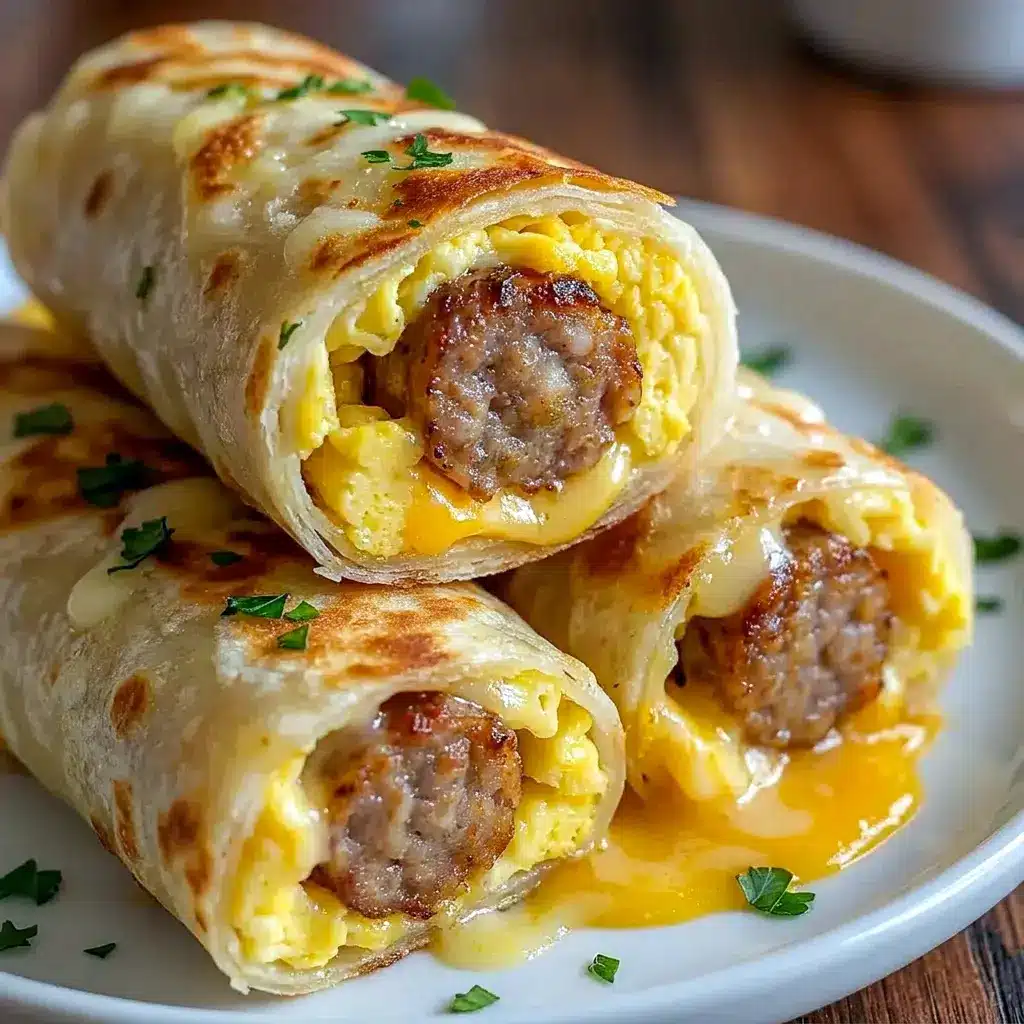 Golden brown Sausage Egg and Cheese Roll Ups perfect for Early Breakfast Ideas and fast family breakfasts.