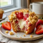 Strawberry Cream Cheese Muffins on a brunch tray with Muffin Filling Ideas and a soft golden crumb.
