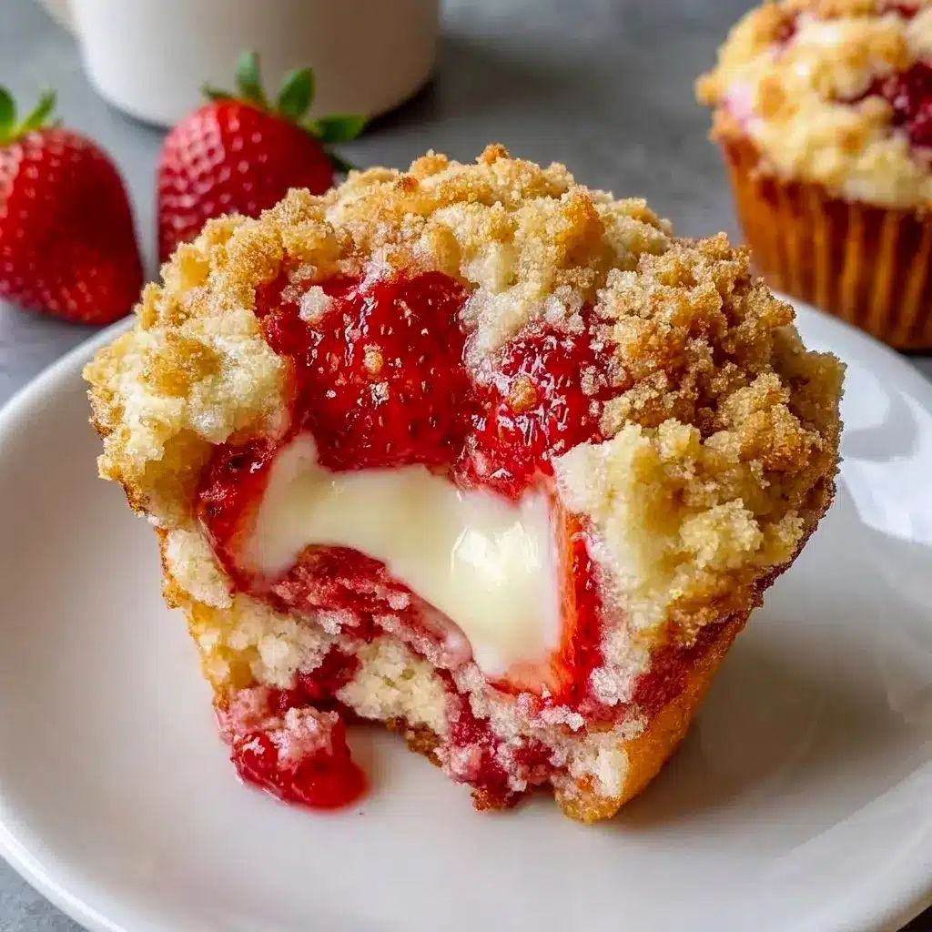 Strawberry Cream Cheese Muffins styled like classic Cheesecake Muffin Recipes with a creamy surprise inside.