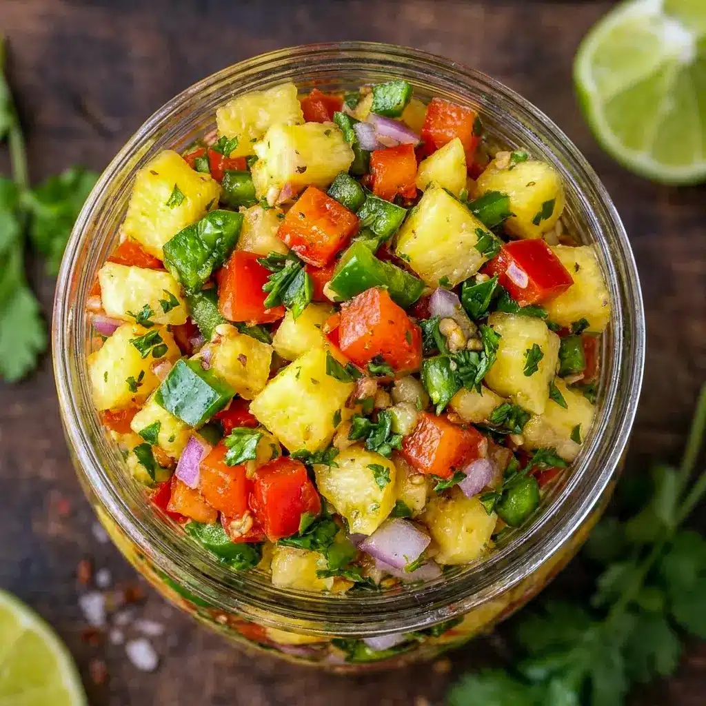 A vibrant spoonful of Pineapple Salsa for Dip Recipes Easy and Condiment Recipes, perfect for parties and snack boards.