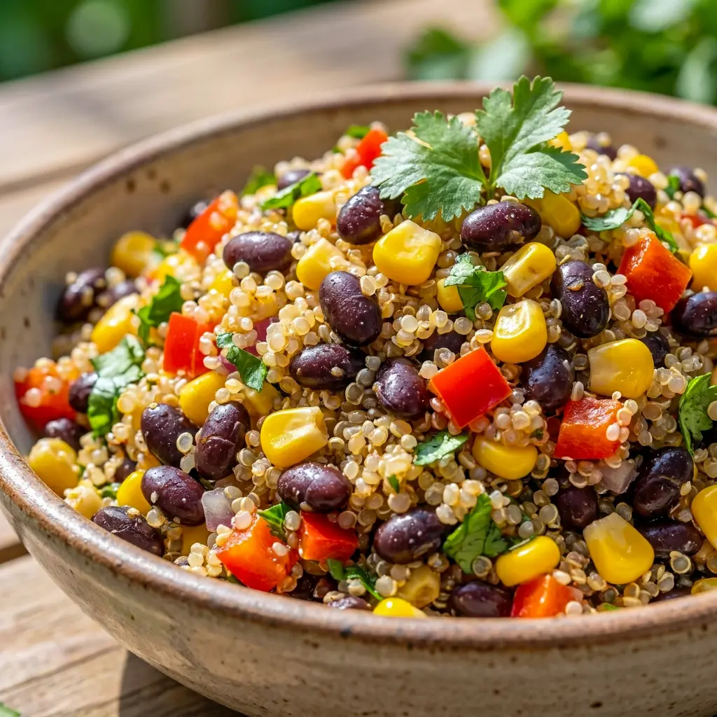 Black Bean and Corn Quinoa Salad packed with beans, corn, and peppers, a tasty choice for Protein Sides For Lunch and simple weekday meals.