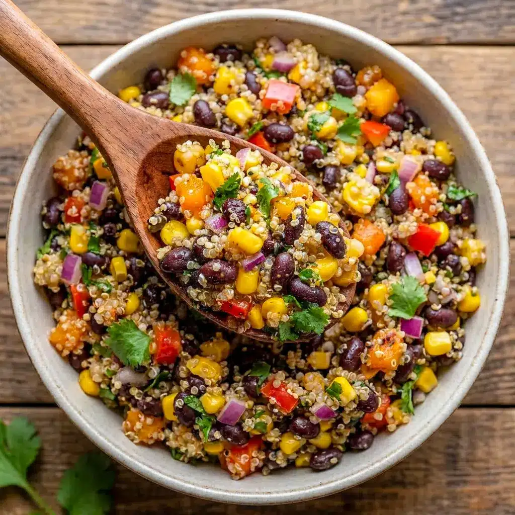 Black Bean and Corn Quinoa Salad packed with beans, corn, and peppers, a tasty choice for Protein Sides For Lunch and simple weekday meals.
