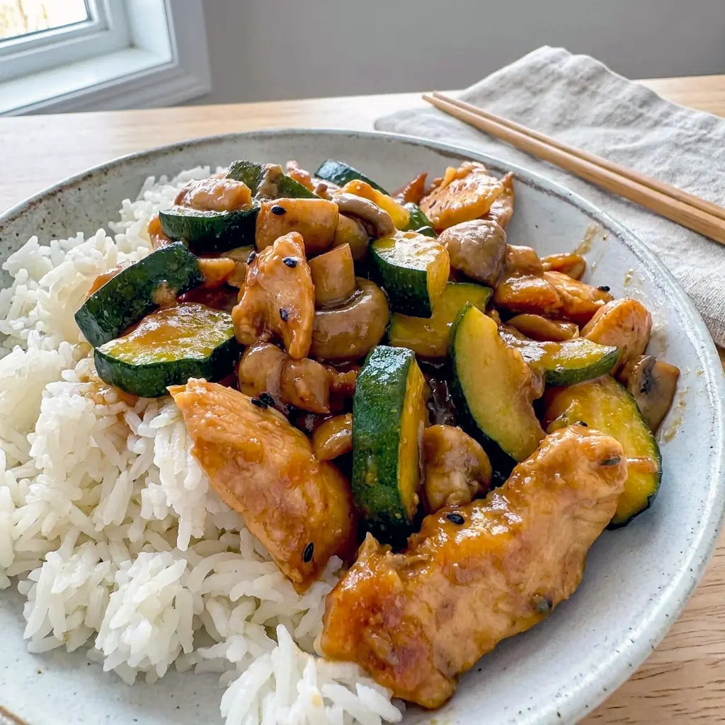 This homemade Copycat Panda Express Mushroom Chicken is an easy Panda Express Mushroom Chicken Copycat Recipe served hot over fluffy rice.