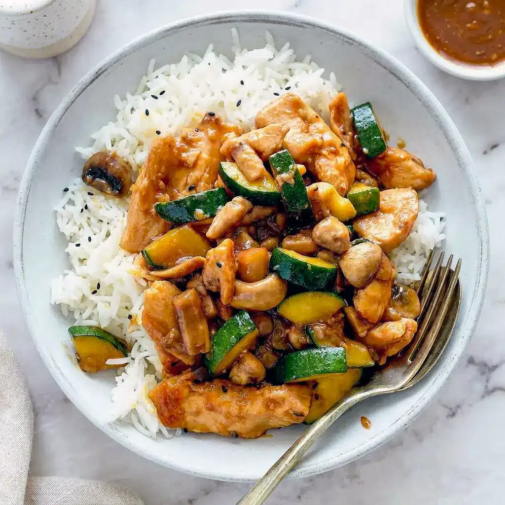 This Copycat Panda Express Mushroom Chicken features tender chicken, zucchini, and mushrooms while highlighting Mushroom Stir-fry Ingredients And Cooking in one easy skillet meal.