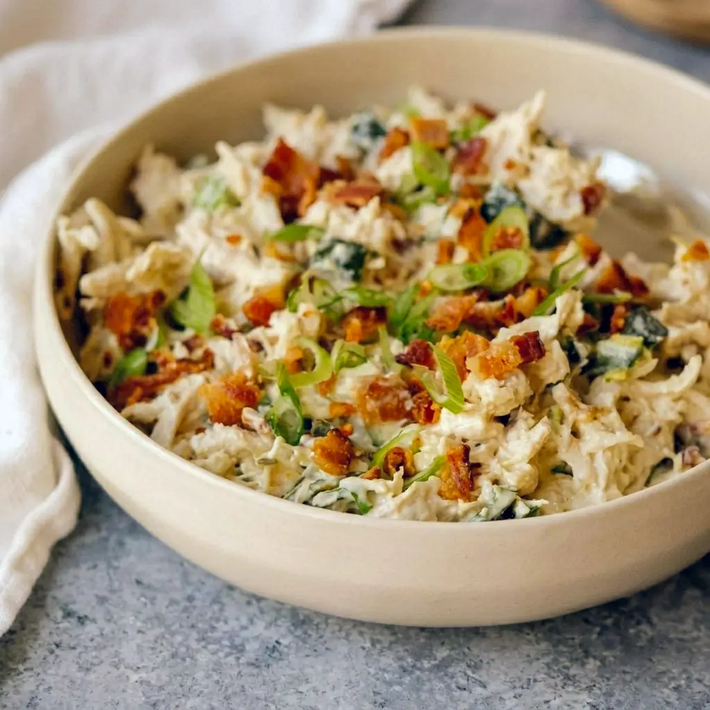 A hearty dish of Jalapeño Popper Chicken Salad inspired by Soup And Salad lunch ideas with a spicy kick.