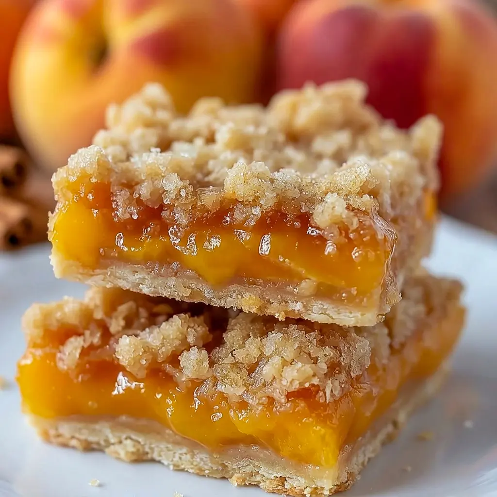 Buttery Peach Crumble Bars with a soft fruit center make a delicious addition to any collection of Homemade Peach Recipes.
