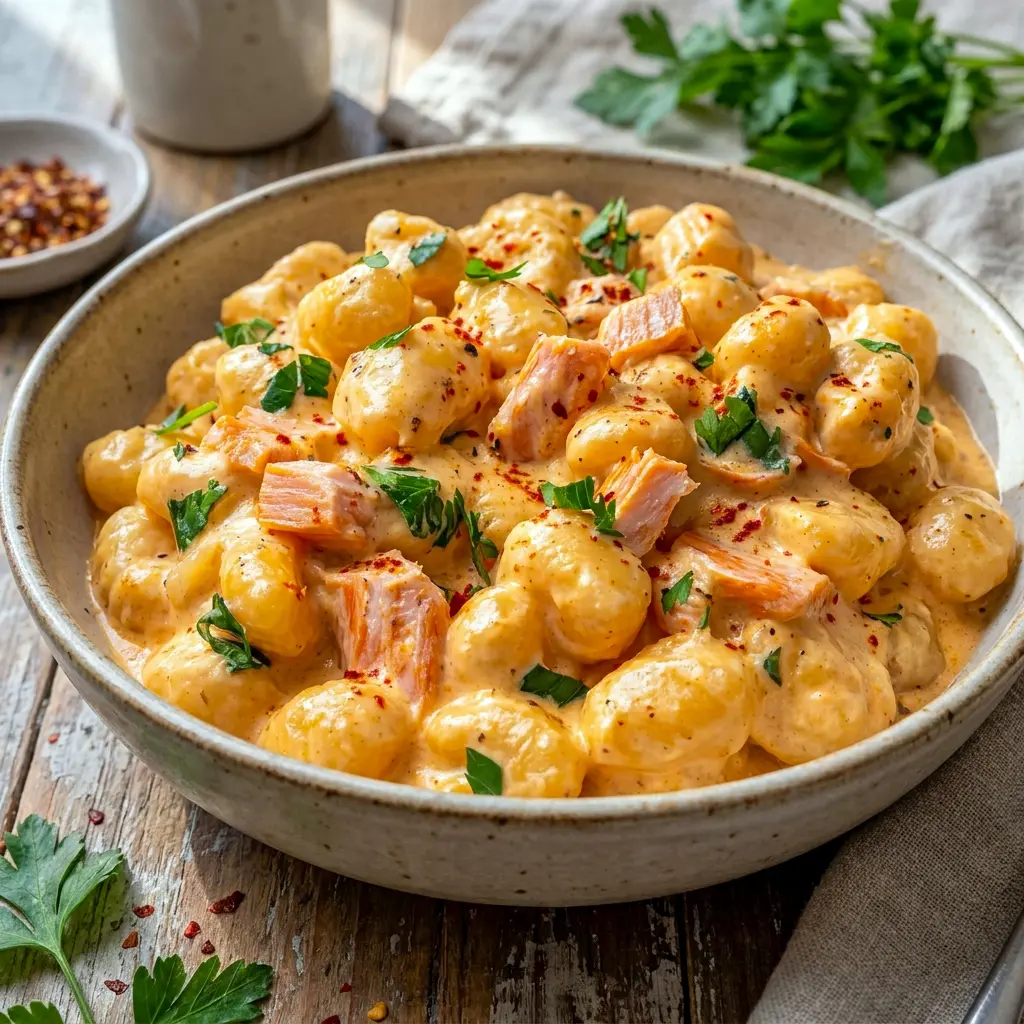 Healthy Smoked Salmon Gnocchi served hot with a silky cream cheese sauce, a delicious Healthy Pasta Dish ready in about 20 minutes.
