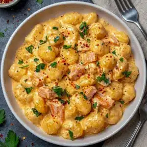 Healthy Smoked Salmon Gnocchi in a creamy sauce with spinach, perfect for Beginner-friendly Pasta Dinner Ideas on busy weeknights.