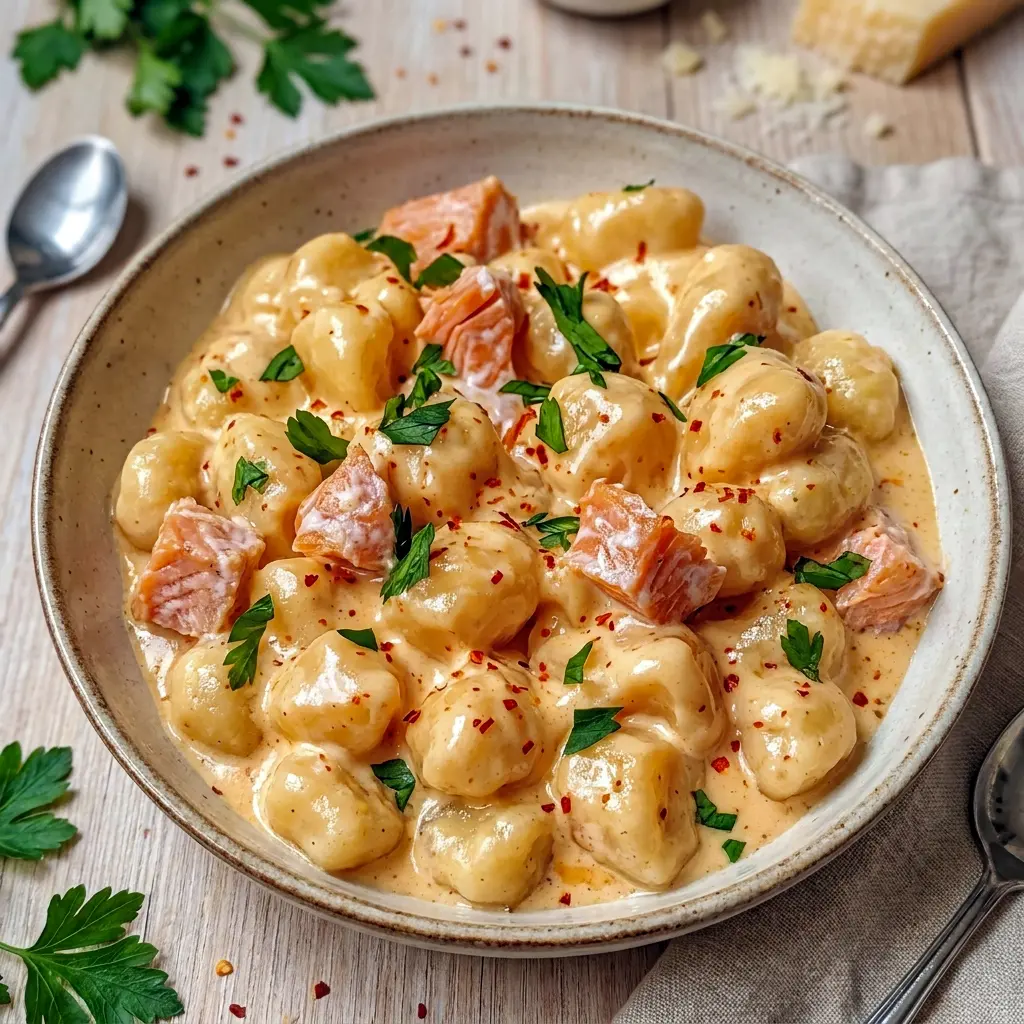 Creamy Healthy Smoked Salmon Gnocchi topped with fresh parsley, a simple Smoked Salmon Gnocchi Recipe perfect for cozy dinners.