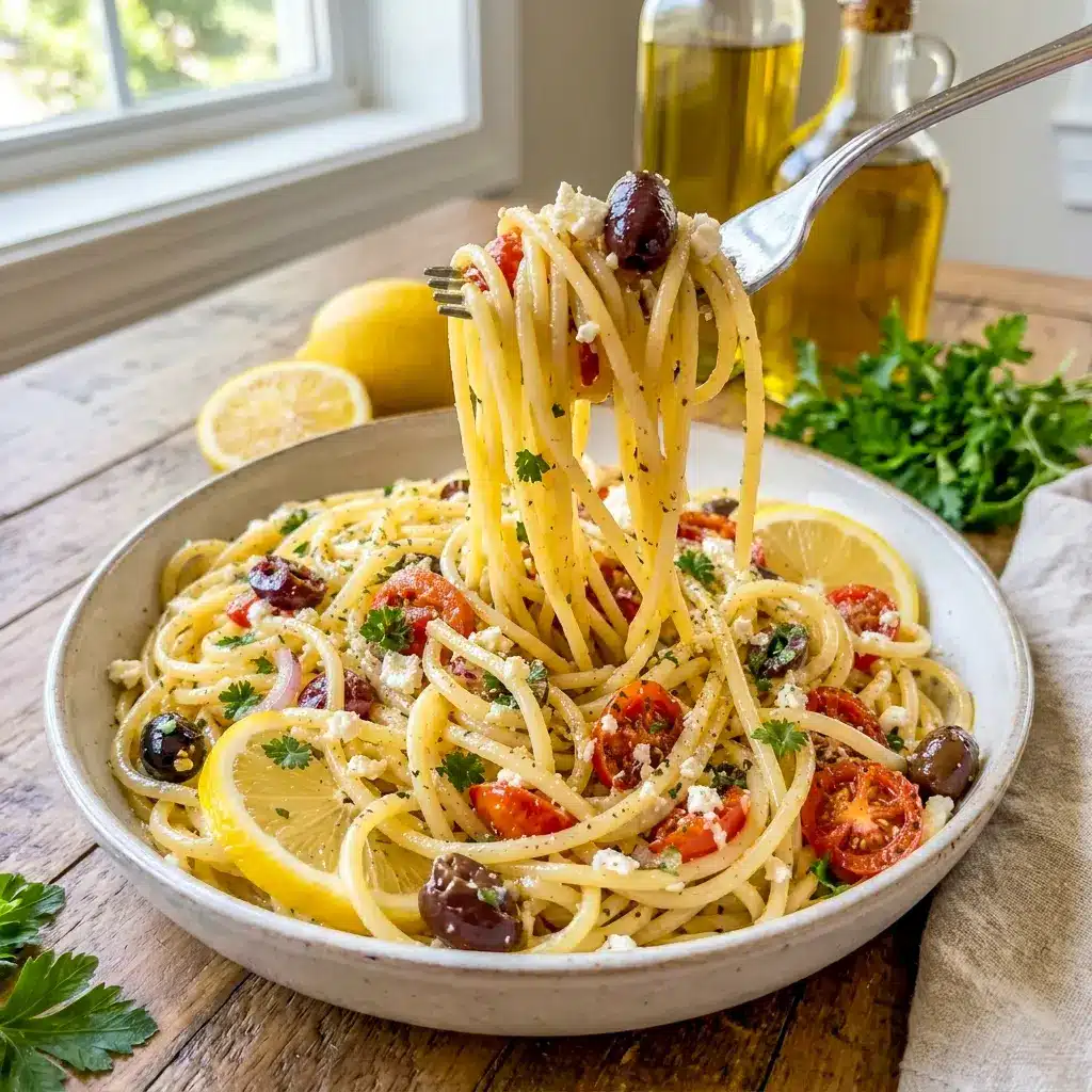 Easy Mediterranean Lemon Pasta topped with fresh herbs and black pepper, showing why it belongs with Italian Easy Recipes for busy weeknights.