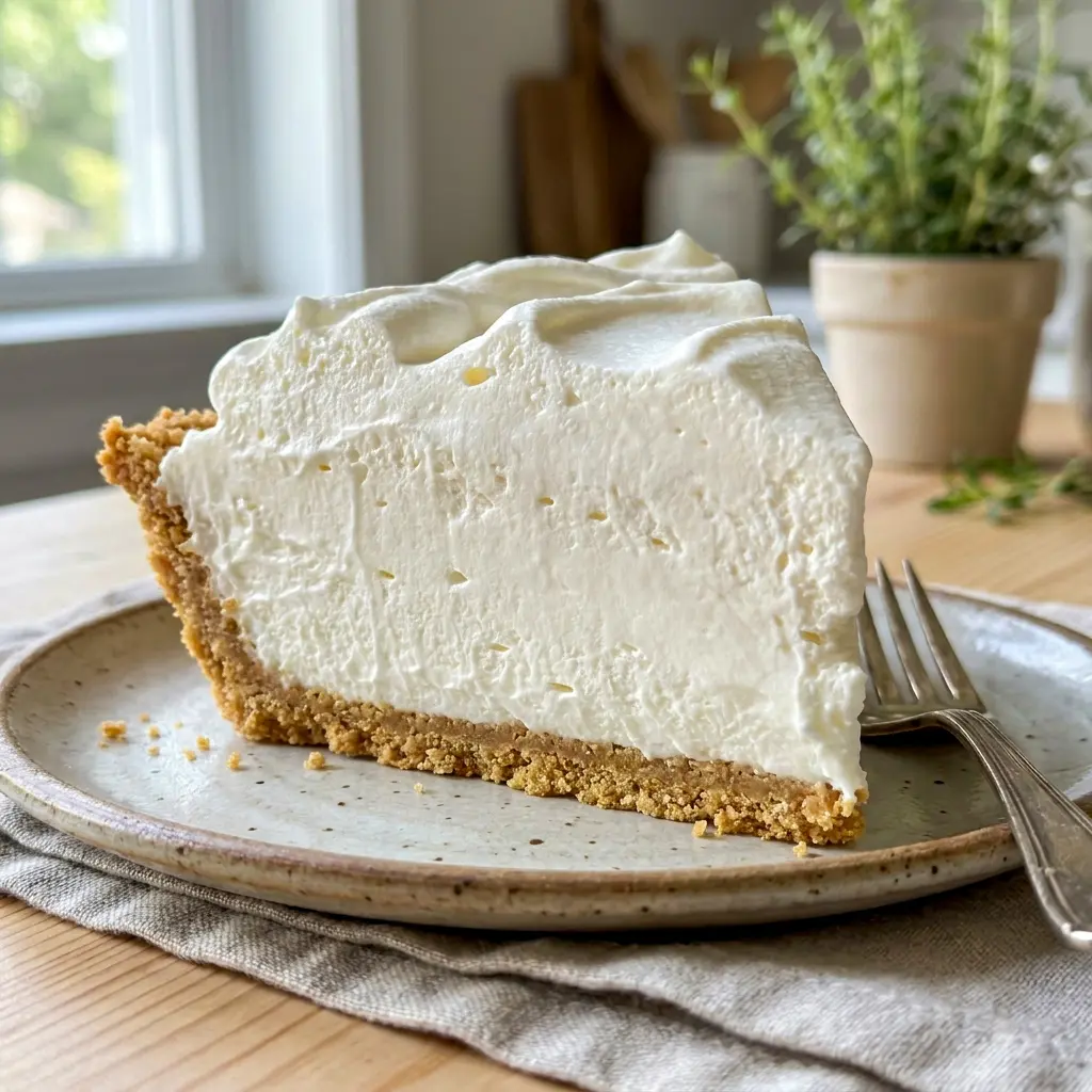 No-Bake Marshmallow Whip Cheesecake looks light and airy in this photo, making it a perfect example of Marshmallow Cream Desserts.