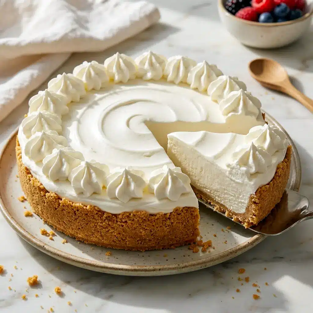 A chilled pan of No-Bake Marshmallow Whip Cheesecake highlights Light Delicious Desserts with a fluffy filling and graham cracker crust.