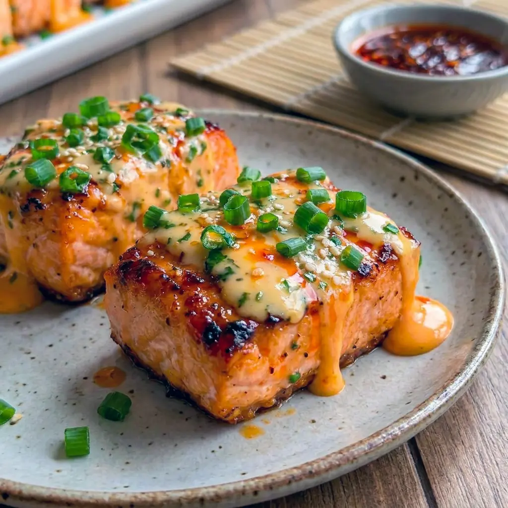 Tender Bang Bang Salmon coated in a flavorful sauce, making it a delicious choice for Fish Dinner Ideas Meals the whole family can enjoy.