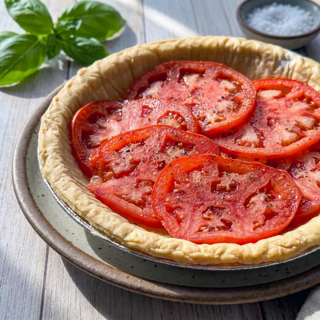Overhead shot of Best Southern Tomato Pie ingredients laid out before baking, showcasing classic southern tomato pie ingredients.