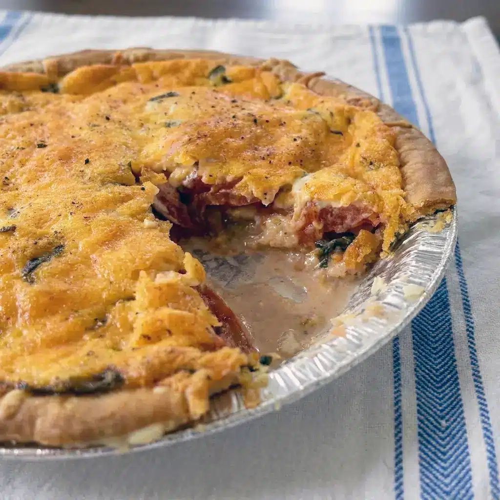 Golden, bubbling Best Southern Tomato Pie fresh out of the oven, made with a simple tomato pie filling recipe.
