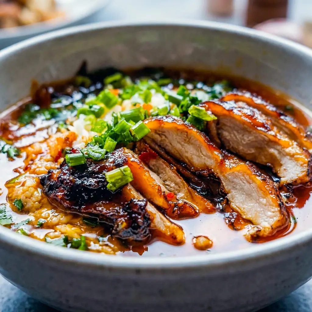 Caramelized Soy Chicken plated family-style with rice, a flavorful addition to any list of asian dishes.
