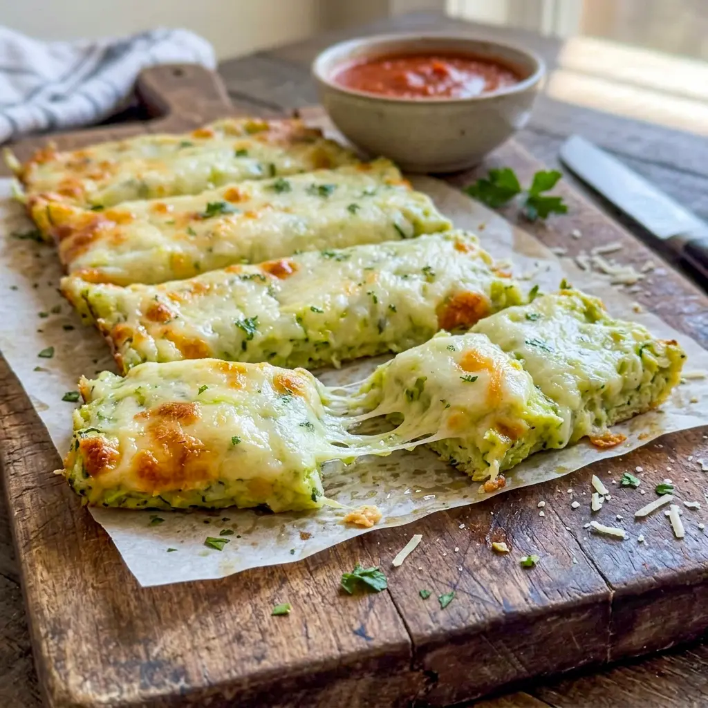 Freshly baked Cheesy Zucchini Breadsticks are perfect for slicing into warm Cheesy Zucchini Bread Slices for a delicious low-carb side or snack.