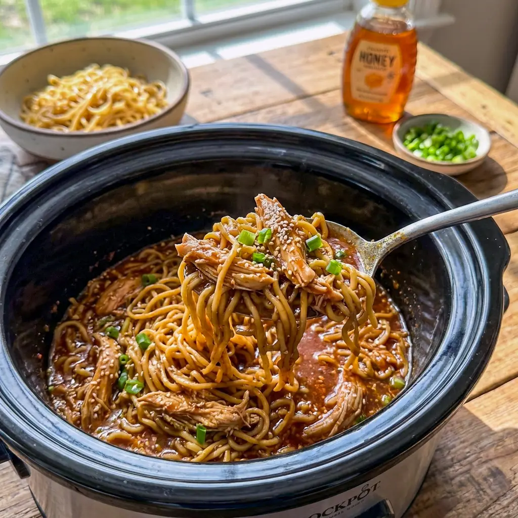 Sweet and savory Crockpot Honey Garlic Chicken With Noodles creates a cozy family meal perfect for Crop Pot Dinner Ideas.