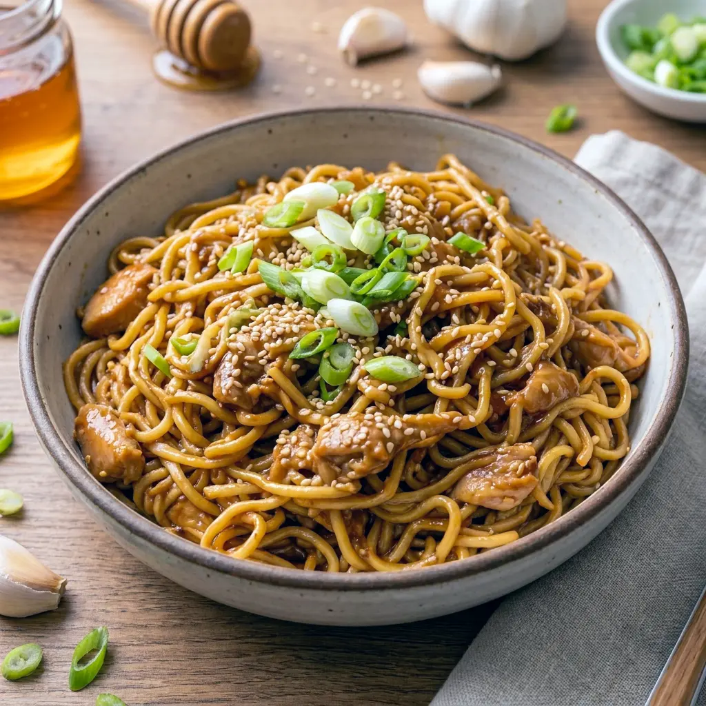 Featuring tender shredded chicken, flavorful noodles, and fresh garnishes, Crockpot Honey Garlic Chicken With Noodles pairs beautifully with Sides For Honey Garlic Chicken.