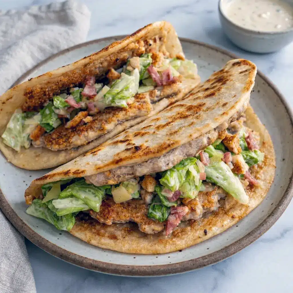 Chicken Caesar Smash Tacos topped with crisp romaine, creamy dressing, and Parmesan, bringing the flavors of a classic Caesar Salad to a handheld meal.