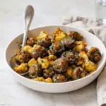 Golden, browned Garlic Mushrooms Cauliflower Skillet fresh off the stove, a hearty Mushroom & Cauliflower Side Dish.