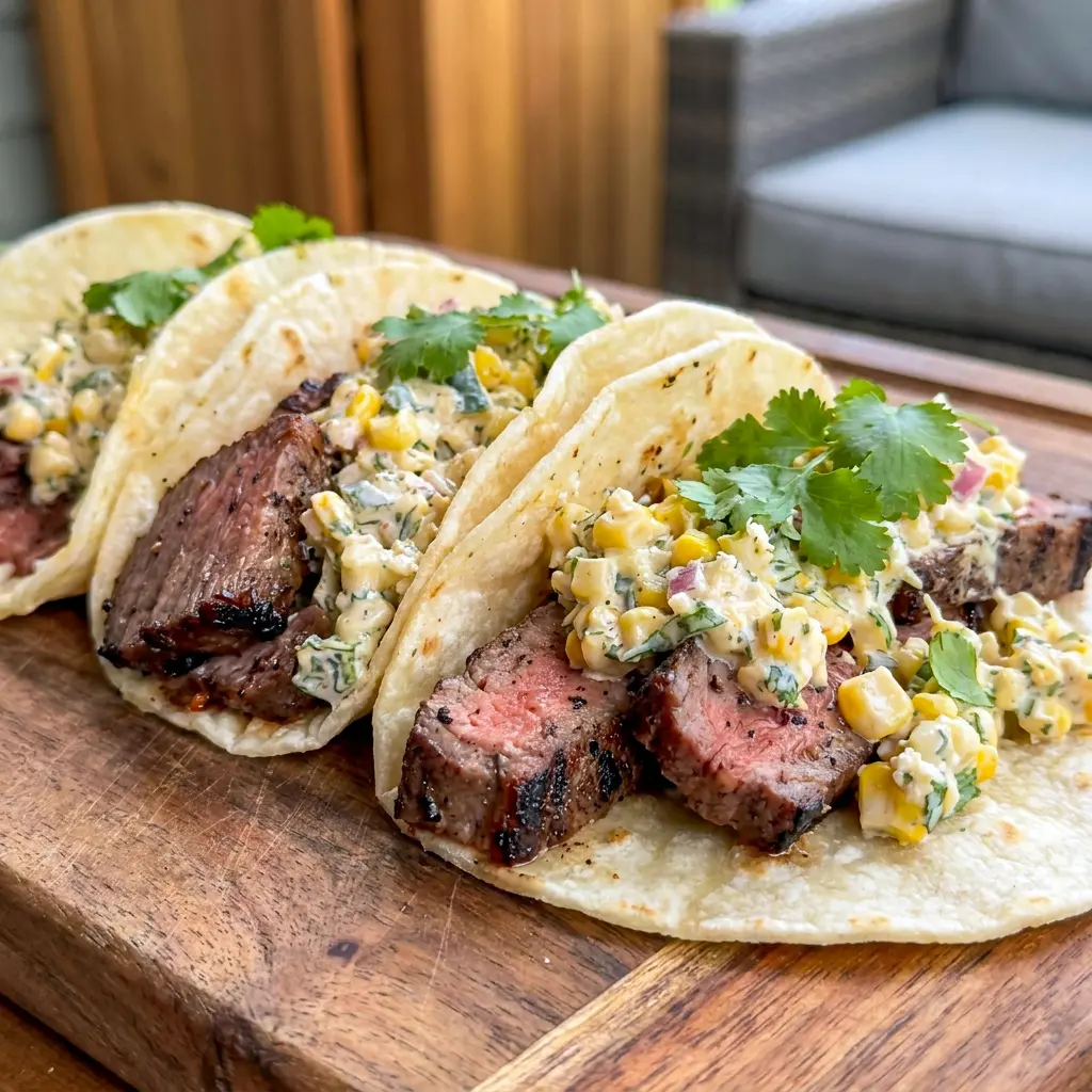 Grilled Steak Elote Tacos loaded with creamy elote and shredded cabbage, a fresh spin on loaded taco cabbage steaks.