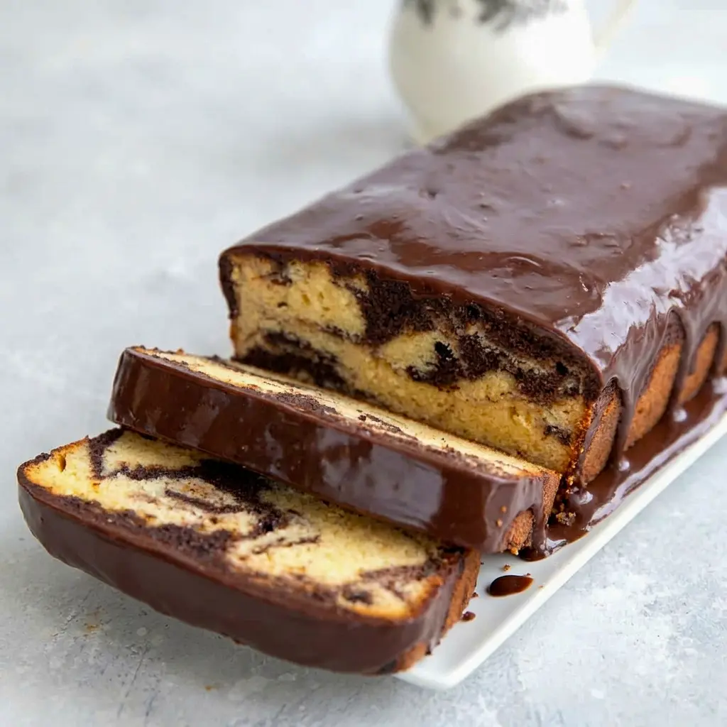 A slice of Keto Marble Pound Cake revealing the marbled pattern, a true Almond flour marble cake done right.