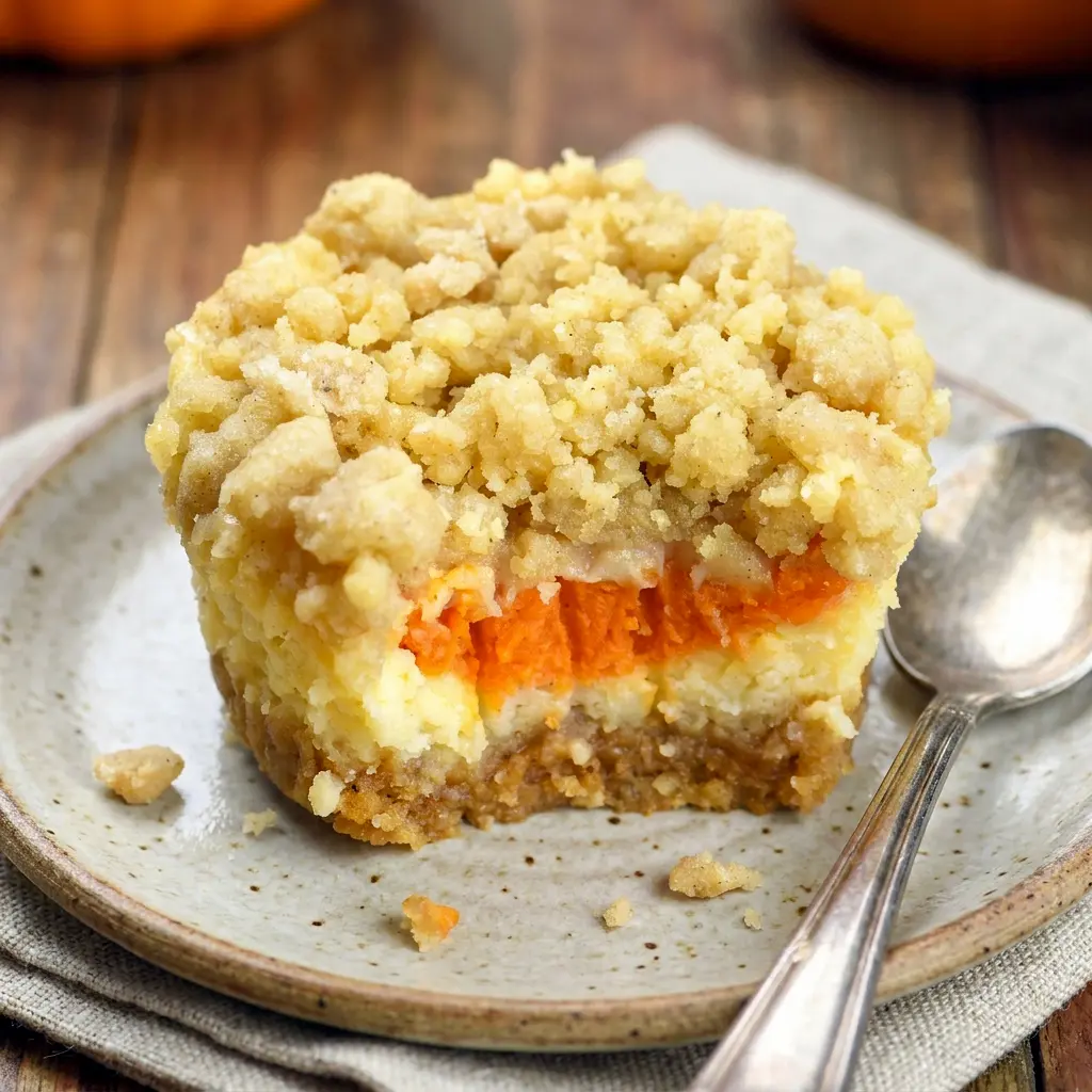 Overhead shot of Mini Pumpkin Cheesecake with Streusel Topping cooling on a rack, a fun twist on classic Pumpkin Pie Cupcakes.