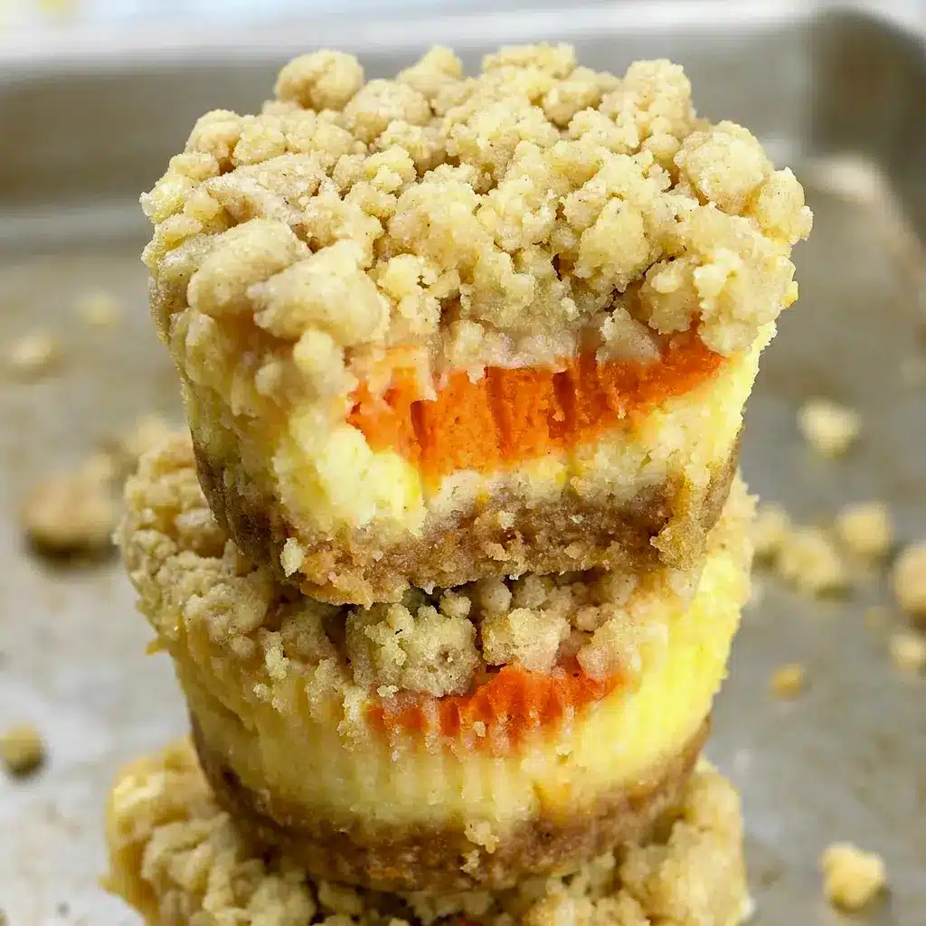 A tray of golden Mini Pumpkin Cheesecake with Streusel Topping, one of the best Fun Thanksgiving Desserts for the holiday table.