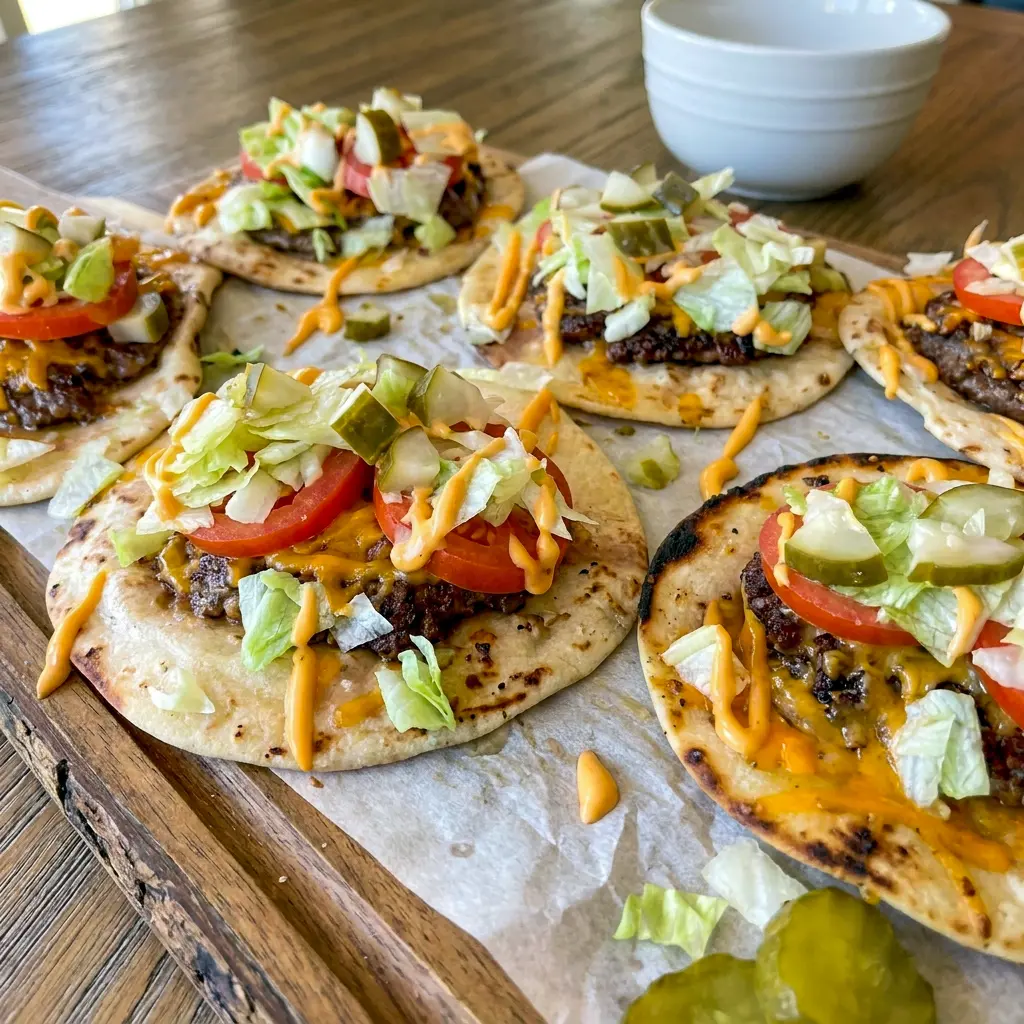 Folded Smashed Cheeseburger Tacos ready to eat, a great pick among ground burger dinner ideas for busy nights.