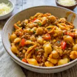 A cheesy bowl of Easy Slow Cooker Taco Pasta topped with cilantro, one of the best Crockpot Pasta Recipes Ground Beef around.
